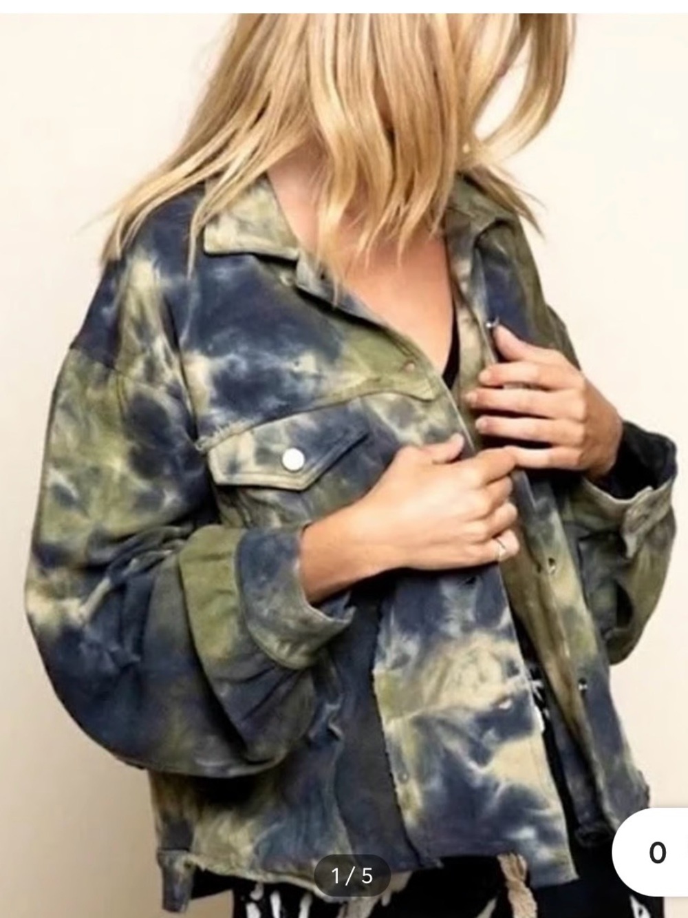 POL GREEN , BLUE and Tan Tie-Dye Jacket , raw hemmed, puffy sleeves